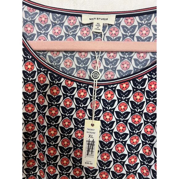 Max Studio Size XL NWT Dress Black Rust Floral Print Long Sleeves - Picture 5 of 6